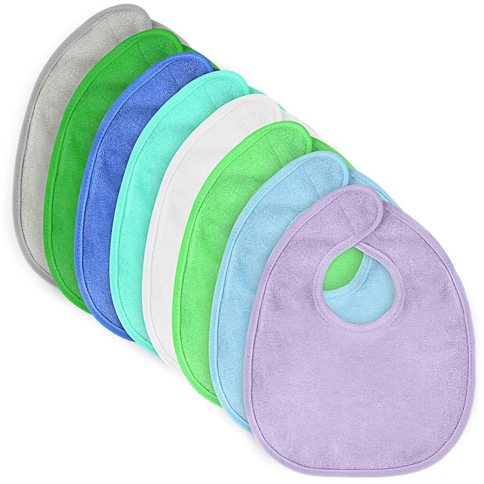 Vicloon Baby Bibs, 8Pcs Terry Bib Set, Baby Bibs for Girls & Boys, Terry Drool Cotton Bibs Waterproof Protection, Soft Absorbent Set for Teething and Drooling, Adjustable Hook-&-Loop Closure(color)