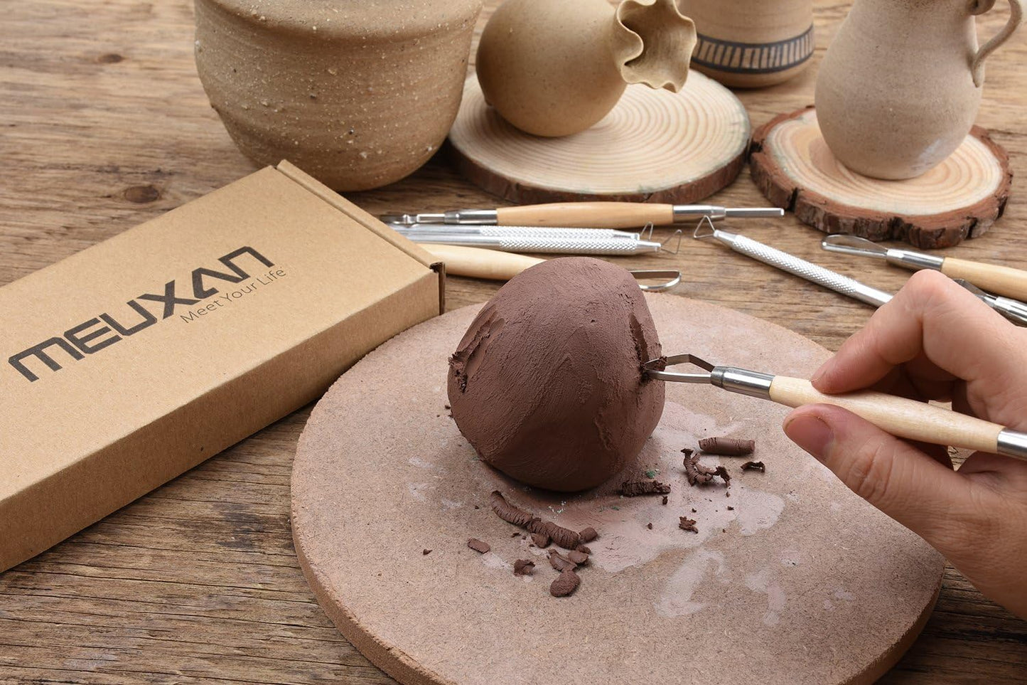 Meuxan Ceramic Pottery & Clay Ribbon Sculpting Tool Kit (Set of 12)