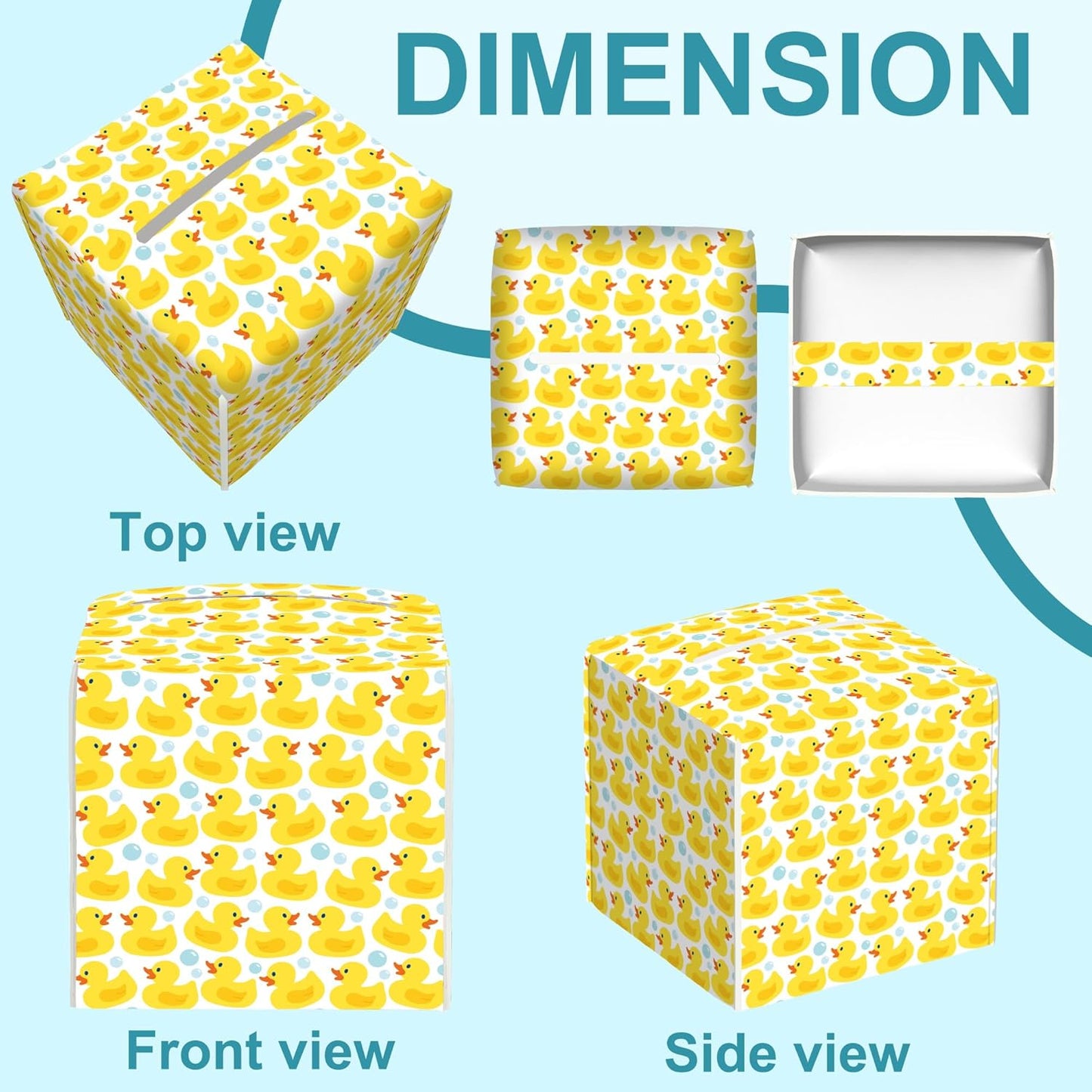 Cute Rubber Ducks Leather Tissue Holder,Soap Bubbles Square Tissue Box Cover with Bottom Belt,Modern Decorative Facial Tissue Paper Cover for Car Nightstand Vanity Desk Office,5.2" x 5.2" x 5.2"