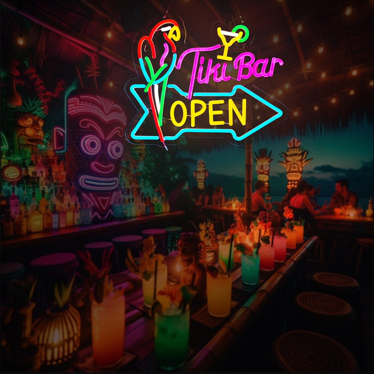 Tiki Bar Open Neon Sign For Wall Decor Parrot malt-inspired Tiki Bar Open Led Light Up Dimmable Signs Compatible With Timer For Pub Party Man Cave Room Restaurant Business Party Art Decor