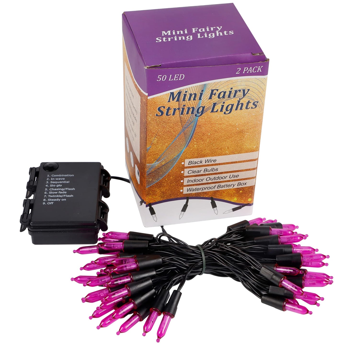 Blissun Halloween Lights - 50-Count Mini String Light Set, 8 Modes, 16 ft, 2 Pack, Purple