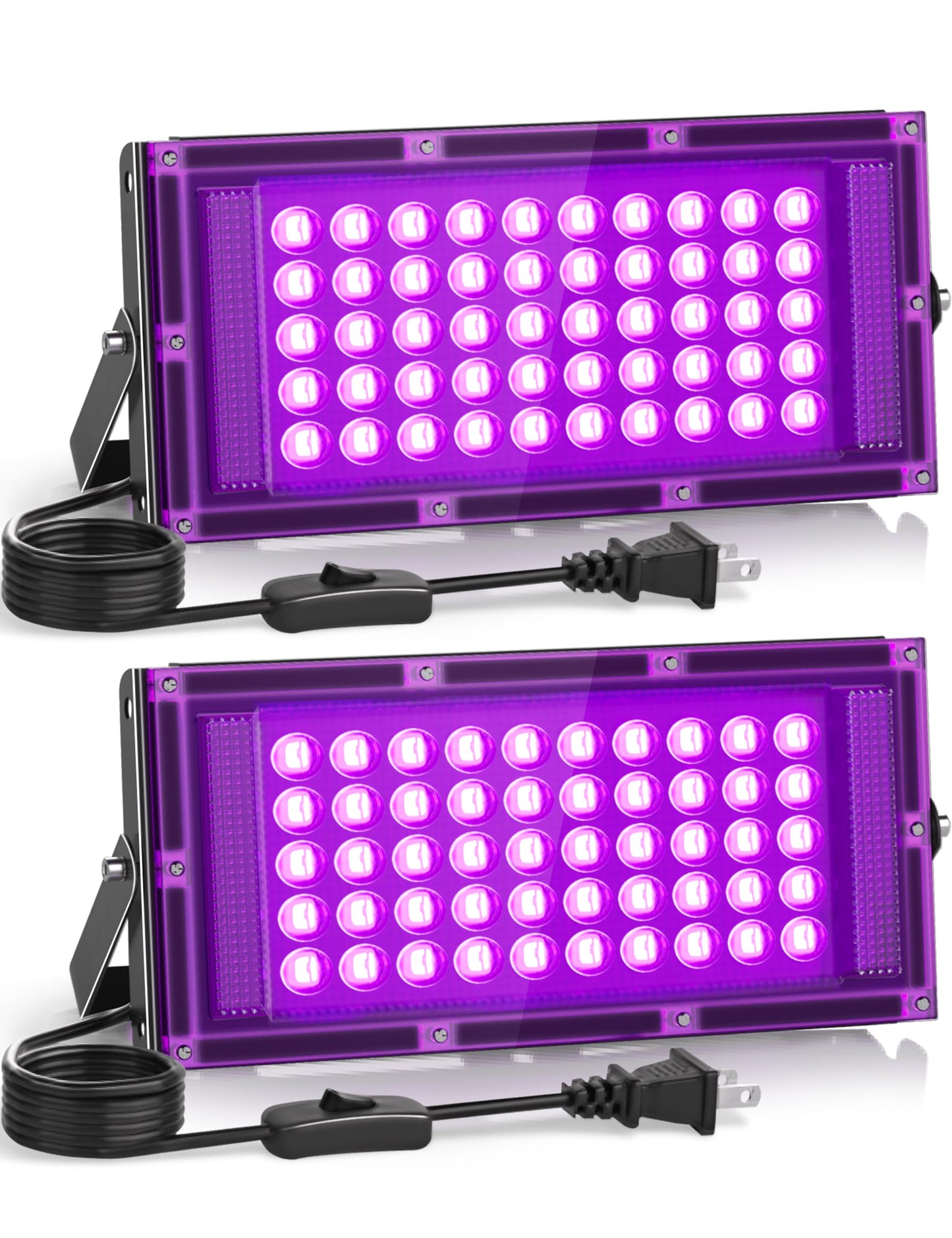 2 Pack 50W LED Black Light, Blacklight Flood Light for Glow Party IP66 Waterproof, Outdoor Black Lights with Switch&Plug for Halloween, Glow in The Dark, Neon Party, Fluorescent Poster, Birthday