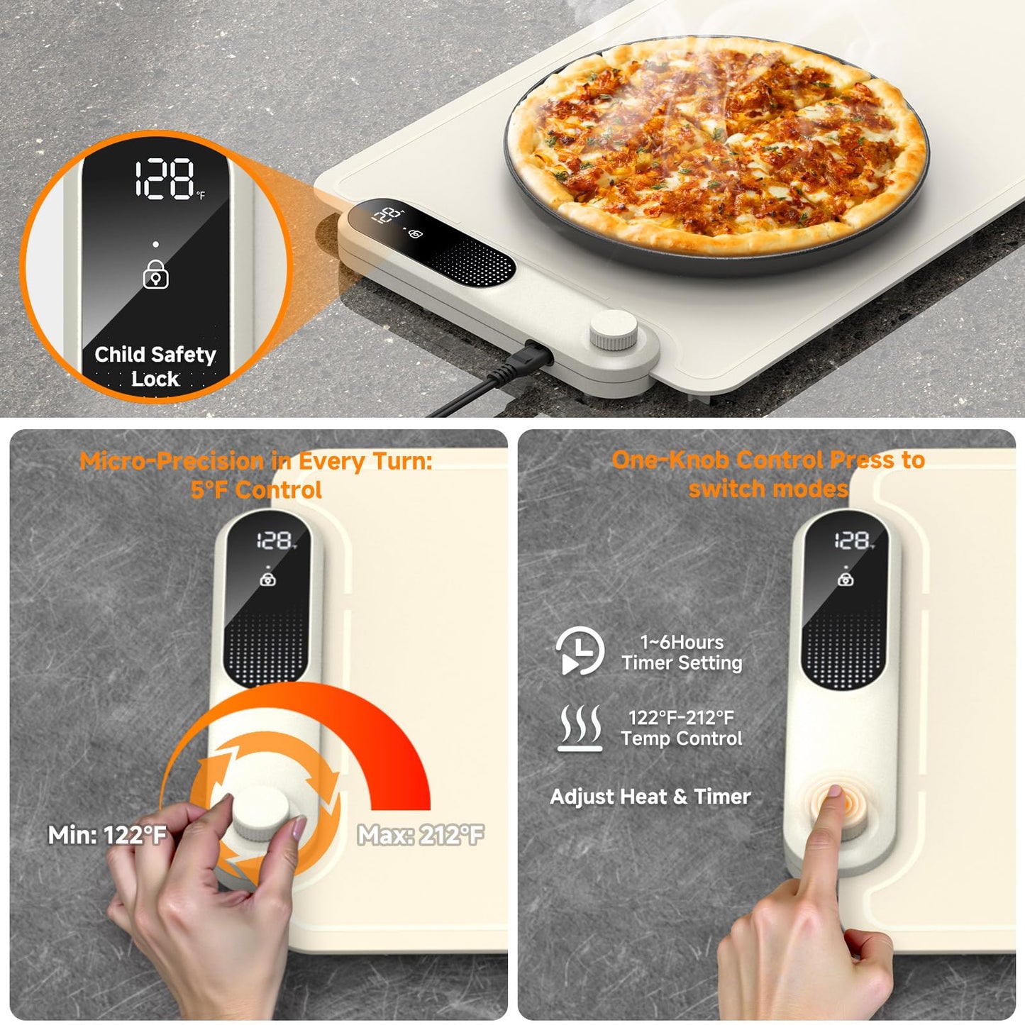 FEPPO Warming Mat for Food, Extra-Long Size 42"x12", Fast Full-Surface Heating Food Warming Mat with 6-Hour Timer & 19-Level Temperature Control, Roll Up Food Warmers for Parties Buffet