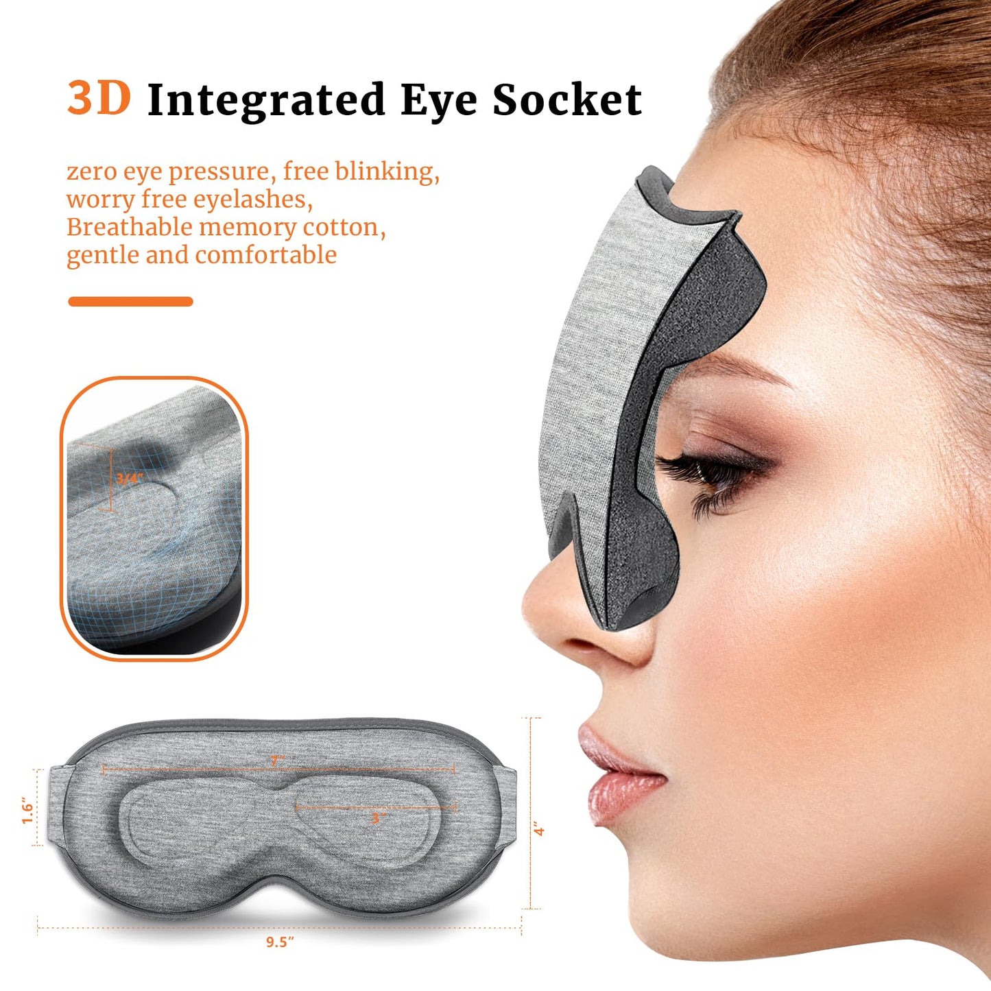 AOAWI Sleep Eye Mask 3D Contoured cup Soft and Gentle, Breathable, Comfortable for side sleeping, Travellers, Yoga, Men, Women, Adjustable, with silicone Ear Plugs for Sleeping Noise Reductions (Grey)