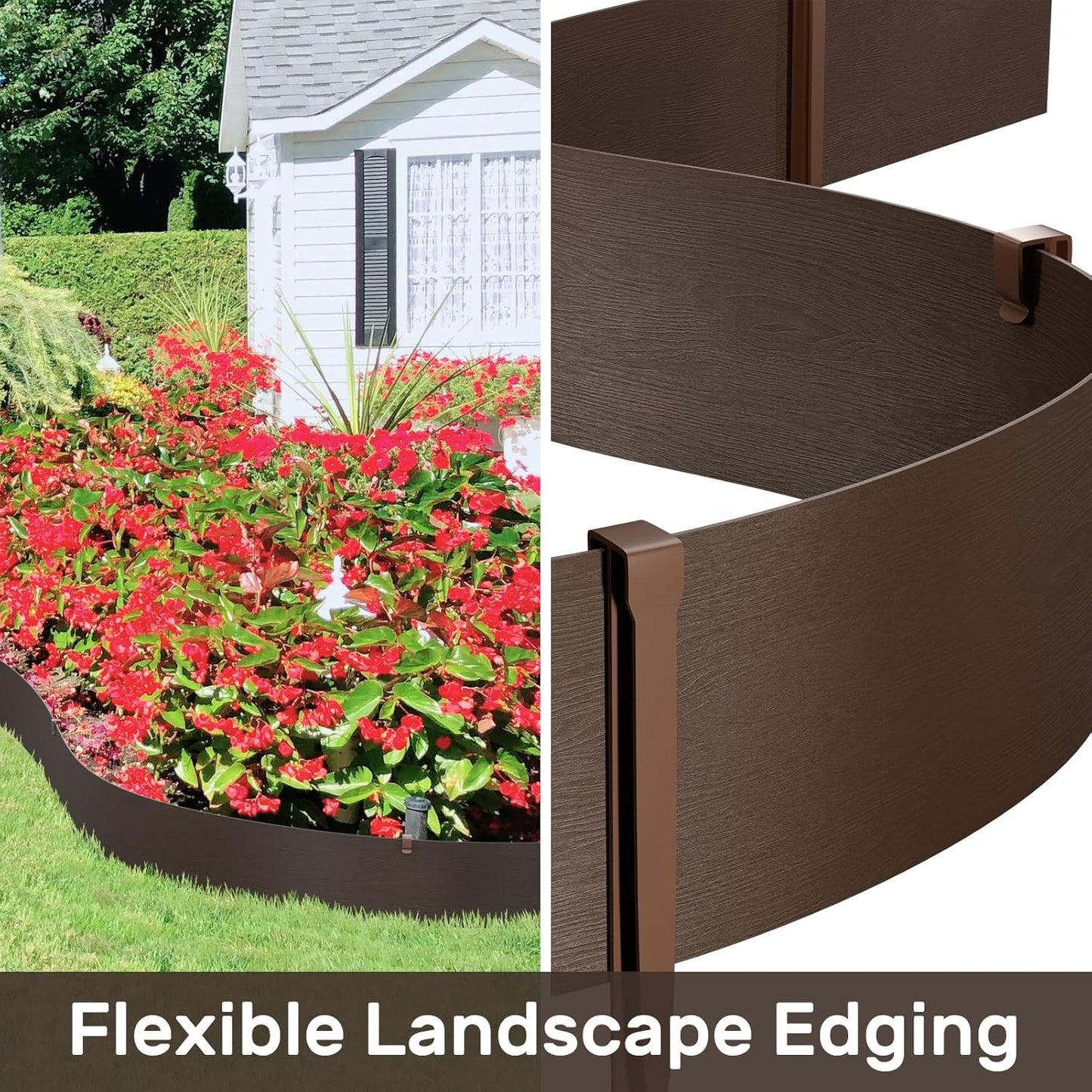 AGTEK 60FT Plastic Landscape Edging Coil Kit, 4 inch High Terrace Board Garden Edging Border with 18 Stakes
