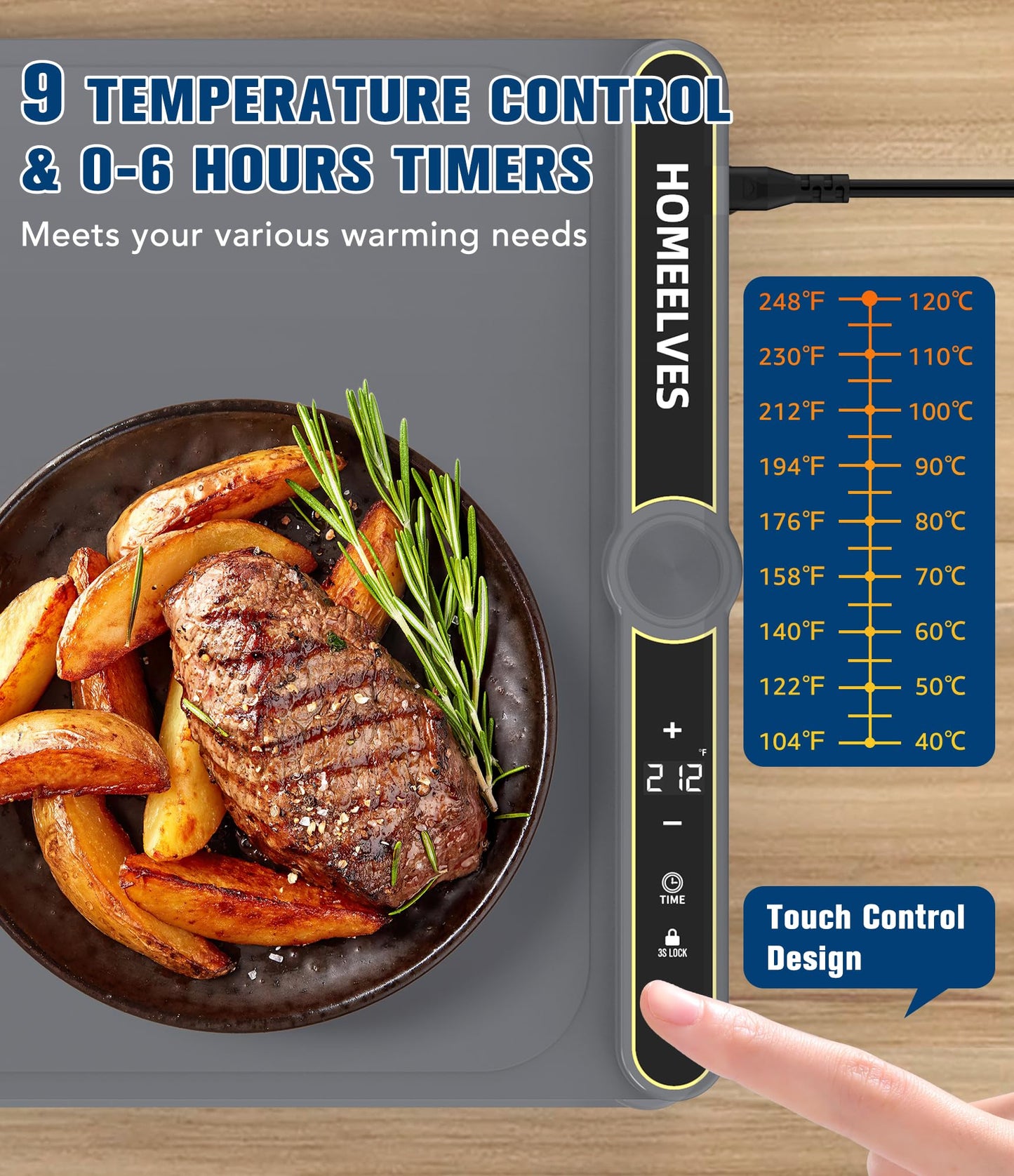 Warming Mat for Food Extra Large 39.4”X15”, 8S Rapid Heating Electric Warming Tray with 9 Temp Setting and 6H Timer, Food Warming Pad, Portable Food Warmers for Parties Buffet, Gray