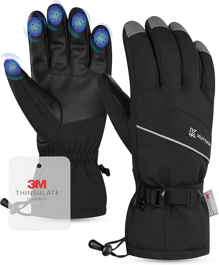 KUTOOK Winter Ski Gloves 5-Finger Touchscreen 3M Thinsulate with Pocket for Men Women Cold Weather Skiing Cycling Hiking
