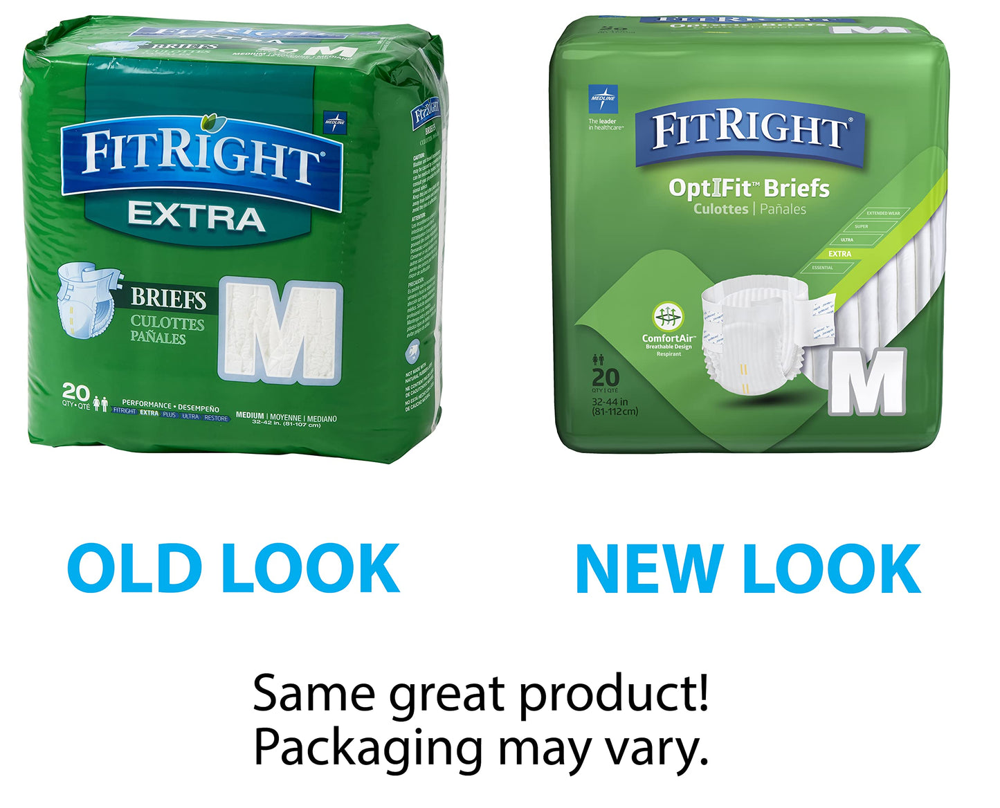 FitRight OptiFit Extra Adult Briefs, Incontinence Diapers with Tabs, Moderate Absorbency, Medium, 32 to 44", 20 Count
