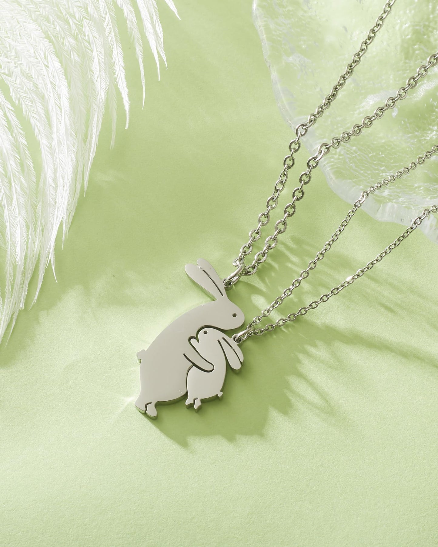 HOFOYA Rabbit Matching Mom and Daughter Necklace 2 - Grandma and Teen Granddaughter Necklace Set 2 Cute Cartoon Bunny Family Lov