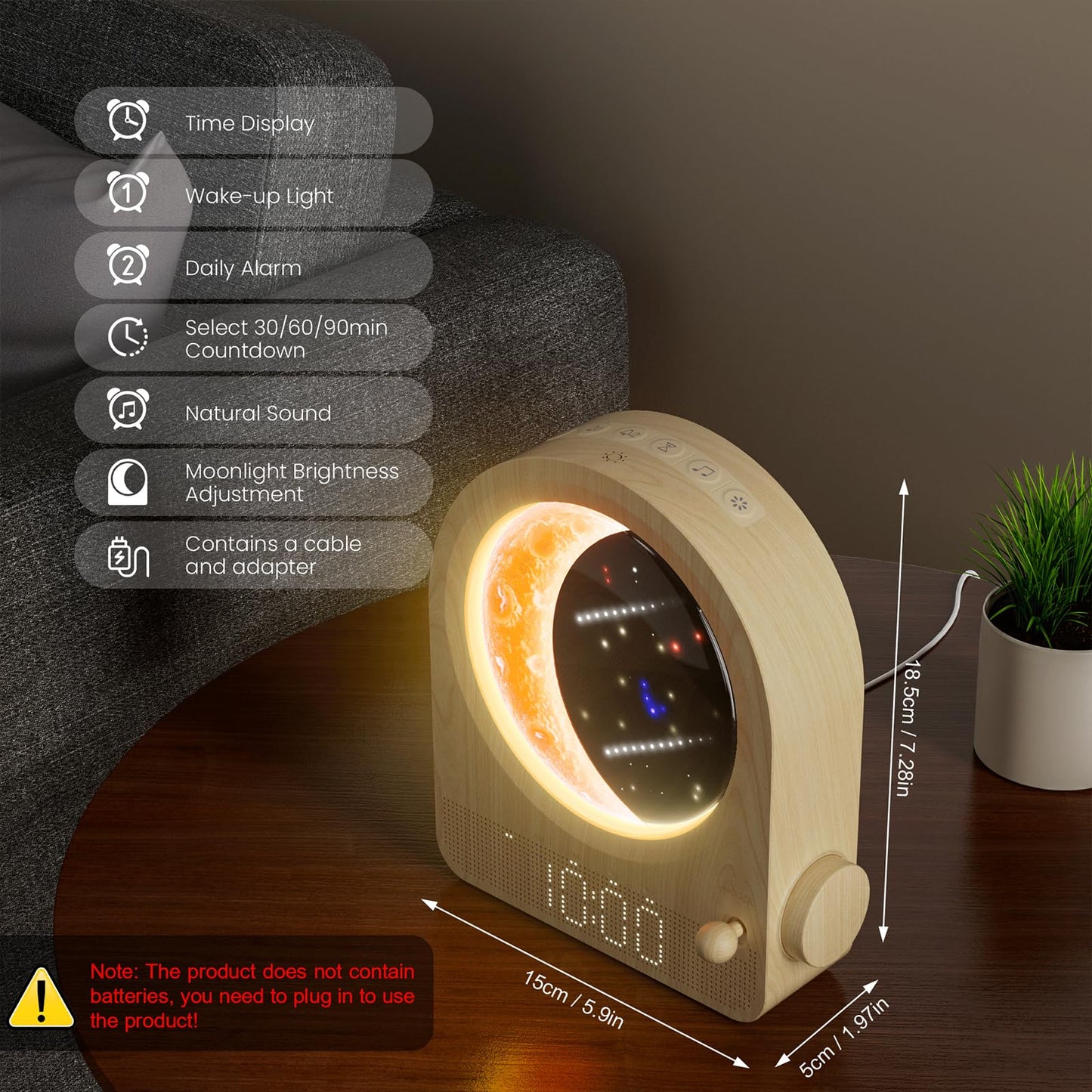 Blonbar Sunrise Alarm Clocks For Bedrooms  Stepless Dimmable Moon Lamp Dual Alarm Clock Wake Up Light With 12Levels Volume For Heavy Sleepers  10 Natural Sounds With Timer  Gifts For Women