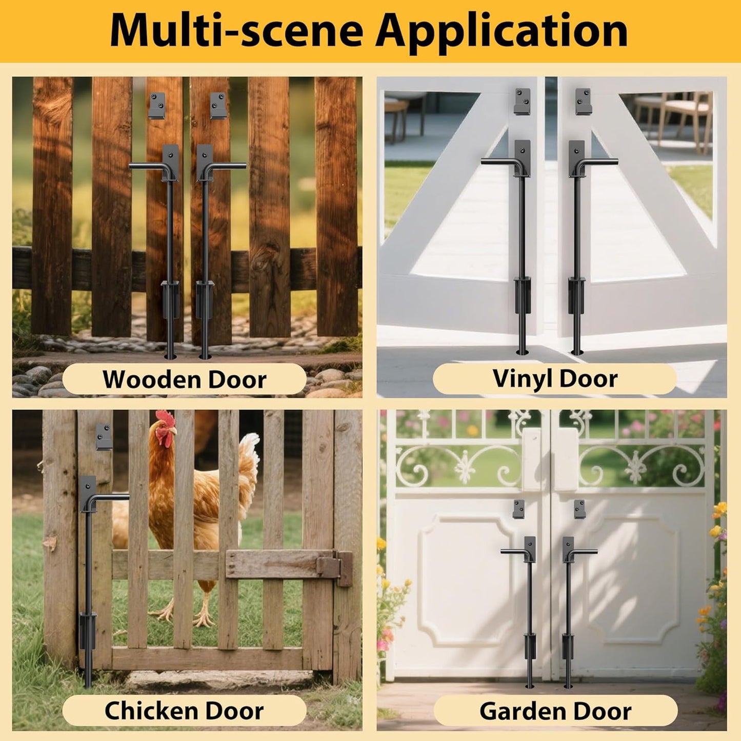 24" Heavy Duty Cane Bolts for Gates with Upgraded Square Hardware Gate Drop Rod with Black Finish for Wood PVC Vinyl Fences Gates, Double Doors-2 Pack