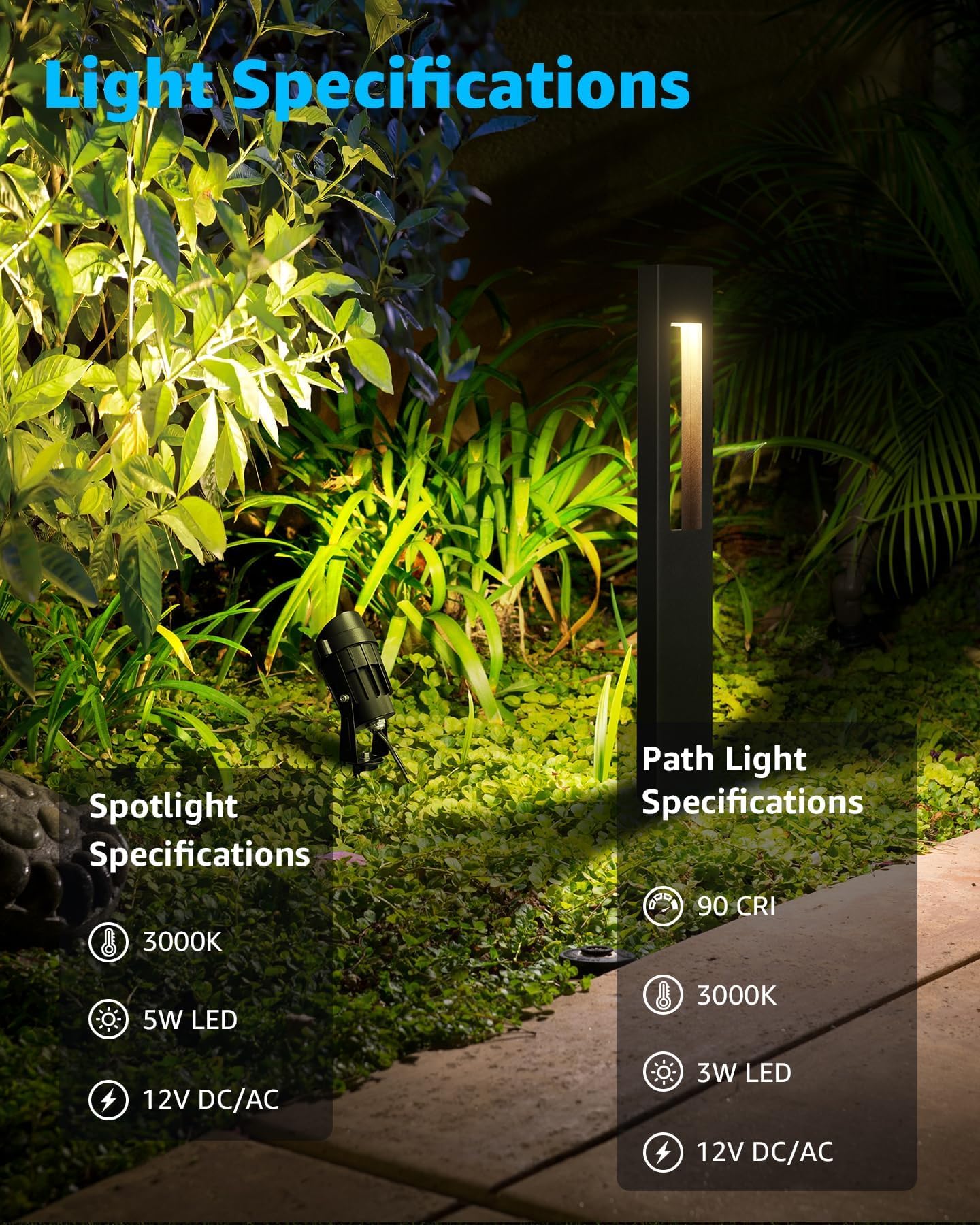 Sunvie 12-Pack Low Voltage Pathway Lights Wired With Spotlights Led Outdoor Landscape Lighting Kit For Path  Garden  Yard  Patio  Cast-Aluminum  Ip65 Waterproof  12-24V Ac/Dc  3000K Warm White  Black