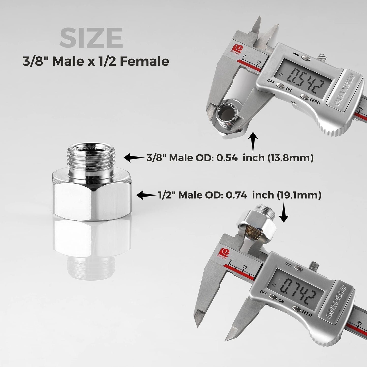 Water Line Adapter, 4 PCS Pipe Fittings in 1/2" Female to 3/8" Male Reducer Adapter, Compression Fitting for Kitchen Bathroom Faucet Supply Hose, Stop Valve Pipe Connector With Rubber Washer
