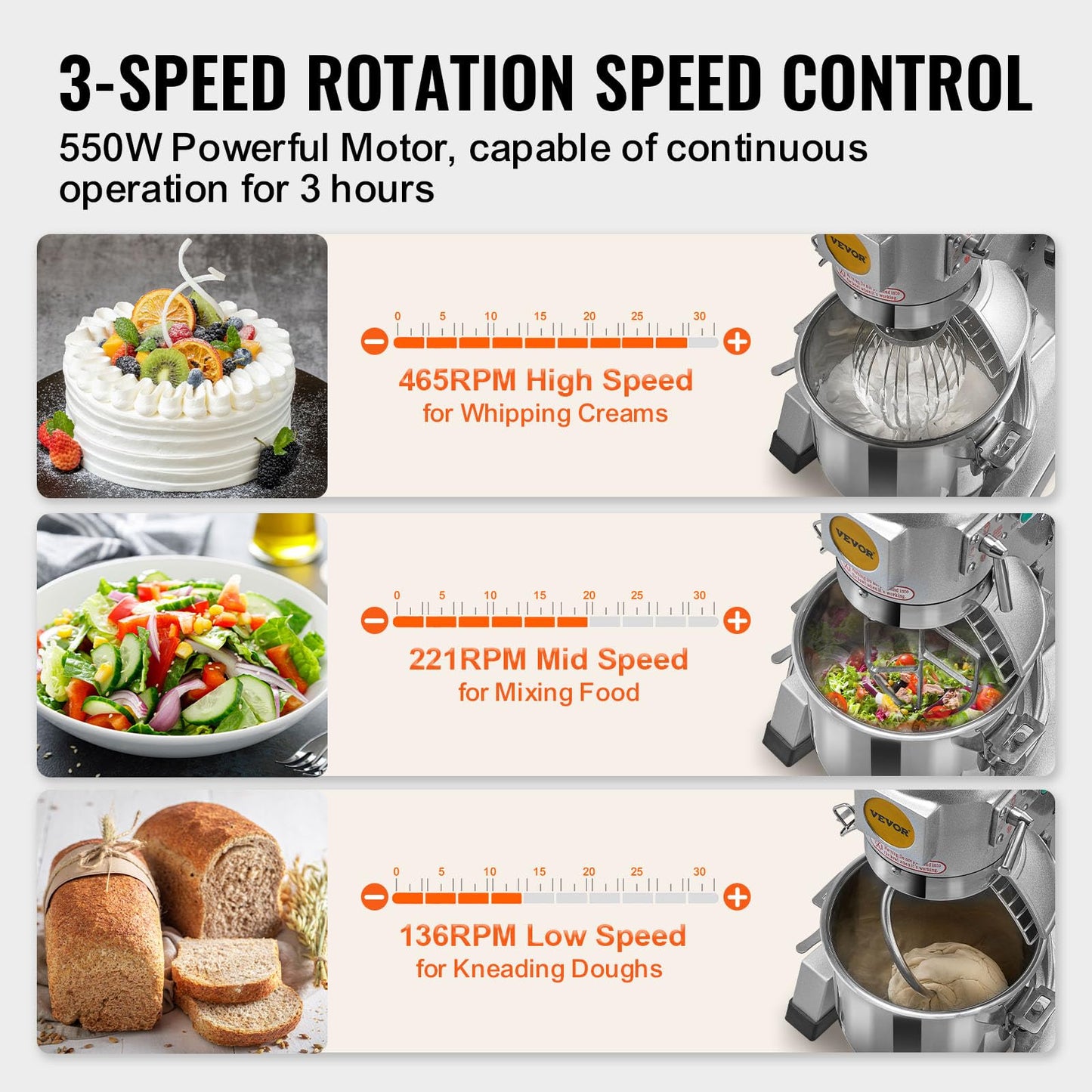 Vevor Commercial Food Mixer, 20Qt Commercial Mixer With Timing Function, 750W Stainless Steel Bowl Heavy Duty Electric Food Mixe