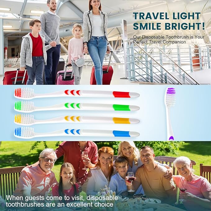 Navona 150 PCS Individually Wrapped Bulk Toothbrush Pack, Disposable Soft Bristle for Adult or Kid, Ergonomic Handle, Perfect for Travel, Hotel, Donation