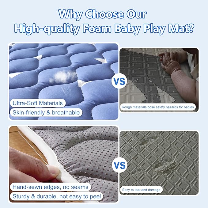 Baby Play Mat 79" X 63", Premium Thicken Foam One-Piece Crawling Mat, Extra Large Non-Slip Cushioned Activity Playmats for Babies, Toddlers, Infants, Play & Tummy Time