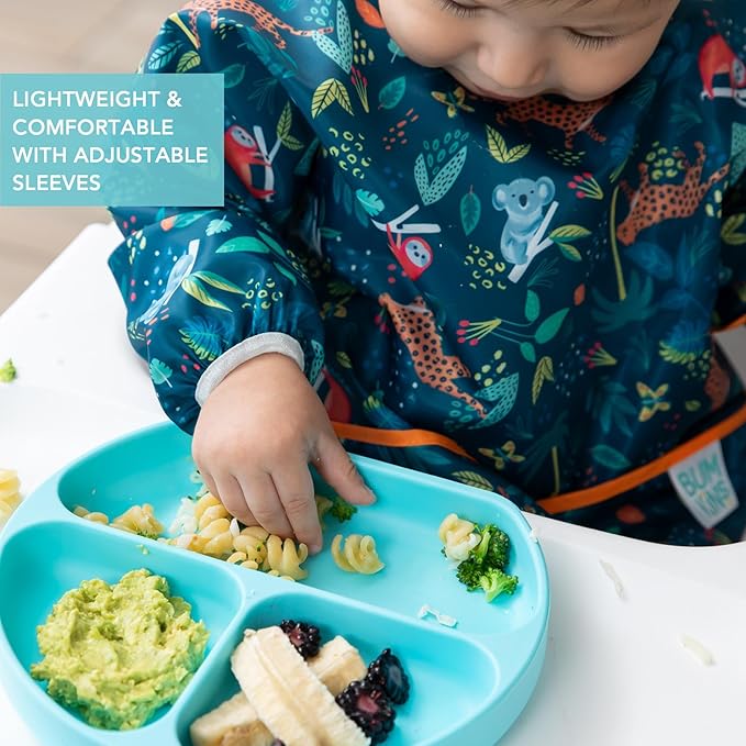 Bumkins Sleeved Bib, Waterproof Fabric, Jungle & Animal, 2-pack