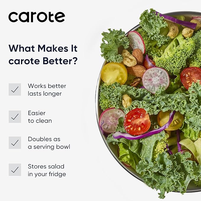 CAROTE 6.4 Qt Stainless Steel Salad Spinner, Large Lettuce Spinner Vegetable Fruit Washer, Vegetable Cleaner Salad Cleaner Lettuce Washer, Non-Slip Base, Multifunctional for Salad, Fruits