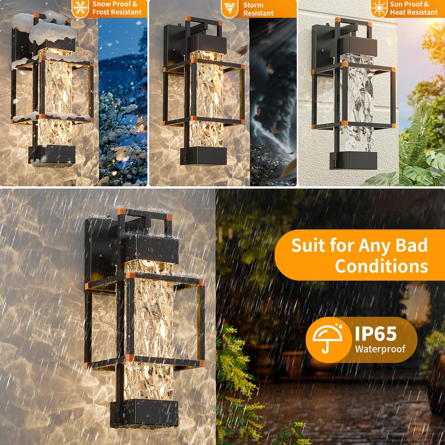 Hotsonic 1 Pack Dusk To Dawn Outdoor Porch Light Fixtures Wall Mount  14 Dimmable Exterior Lighting For Outside  Waterproof Wall Lantern Lamps  Orange Sconce Coach Lights For House  Garage