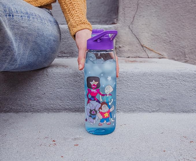 Steven Universe Characters Water Bottle With Screw-Top Handle Lid | BPA-Free Plastic Sports Jug | Holds 28 Ounces