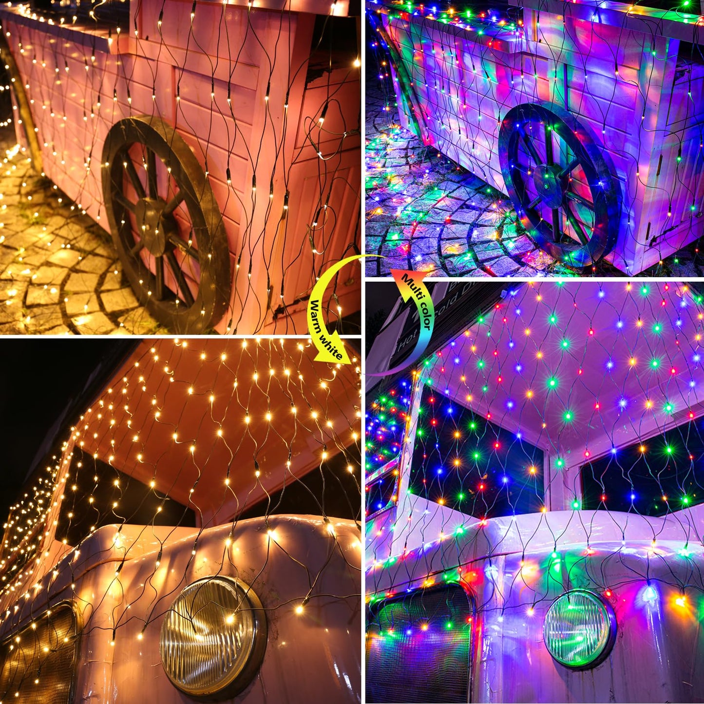 Joomer Color Changing Christmas Net Lights 12ft x 5ft Connectable Waterproof Green Wire Warm White to Multicolor SSL0360-N-29V