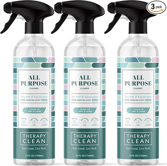 Therapy Clean All Purpose Cleaning Spray - Sea Salt & Eucalyptus 24 fl. oz (Pack of 3) - 100% Natural Scent, Kitchen Surface Counter, Surface Cleaner, Non Toxic All Purpose Cleaner Spray