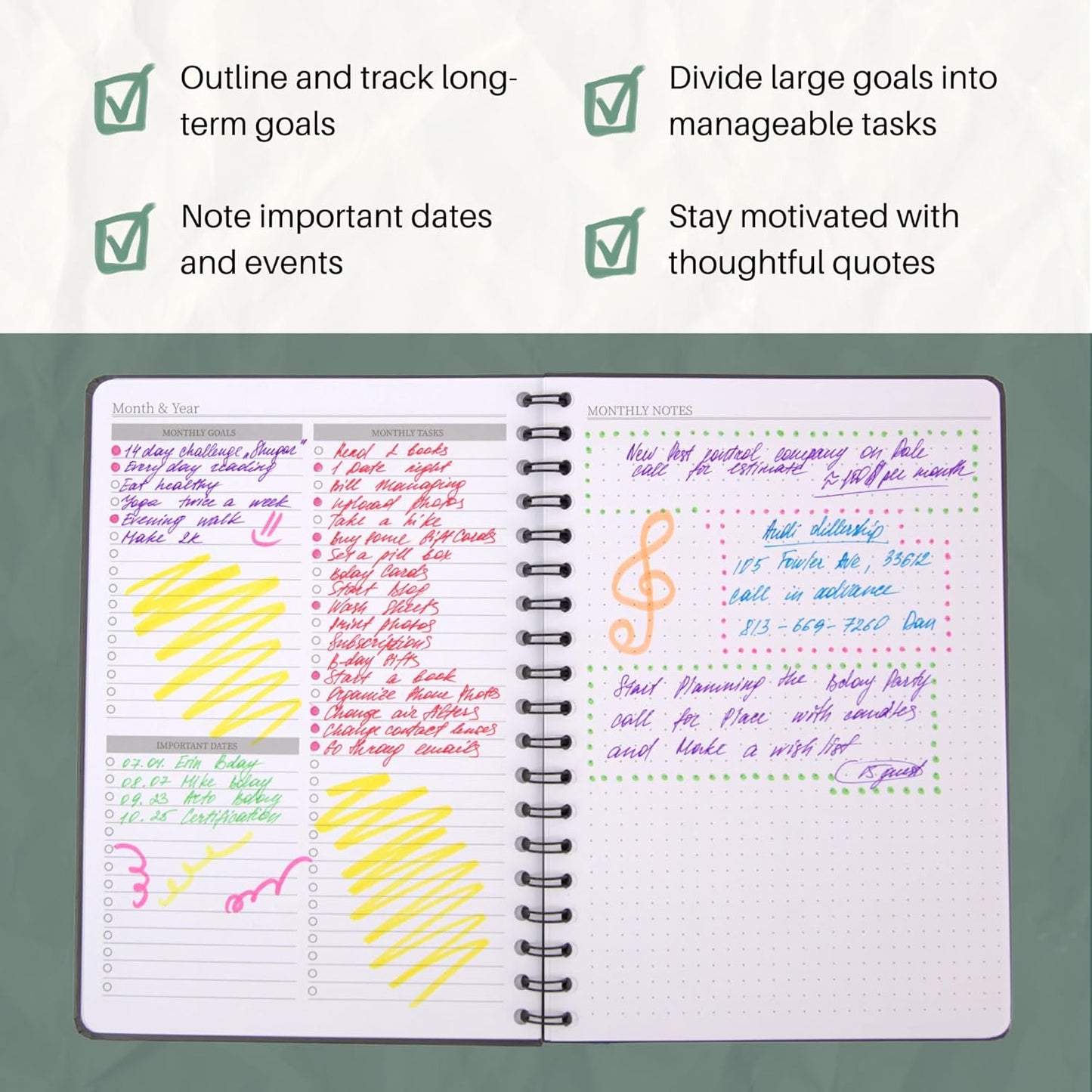 Undated Monthly Planner - 18 Month Calendar Planner Book for School, Office and Home - Hardcover Blank Planners for Goals, Tasks and Dates - B5(6.9" x 9.8") Green