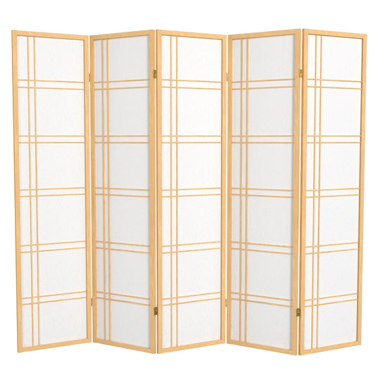 Red Lantern 6 ft. Tall Double Cross Shoji Screen - Natural - 5 Panels