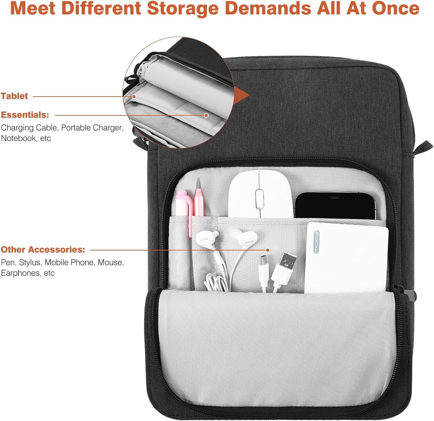 Dadanism 9-11 Inch Tablet Sleeve Bag Carrying Case With Shoulder Strap For Ipad (A16) 11, Ipad 10Th Gen 10.9 Air 5/4, I-Pad Air/