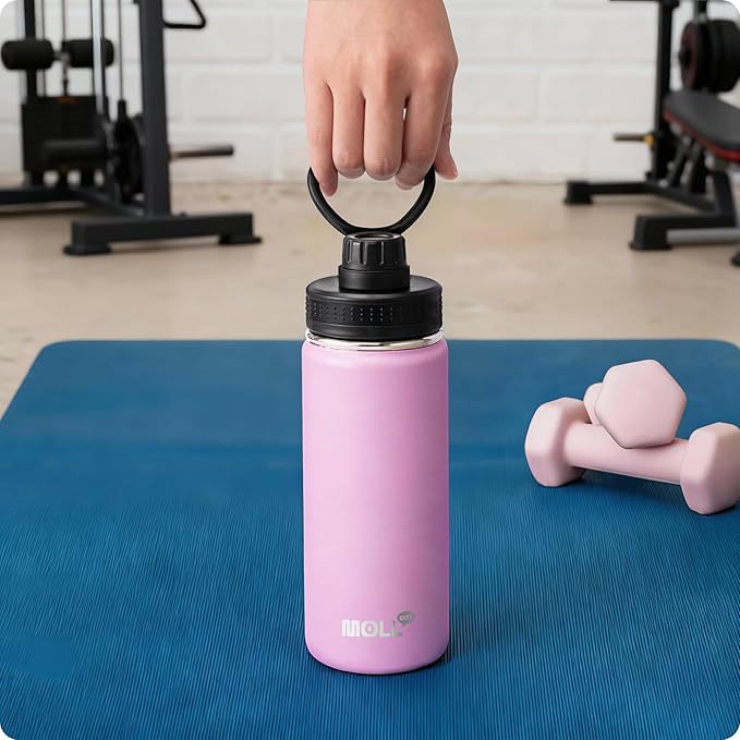 Water Bottle with Spout Lid-18 oz Stainless Steel Vacuum Insulated Wide Mouth Sports Flask-Reusable Metal Leak Proof Travel Water Bottle for Girls, BPA-Free(Purple Pink)