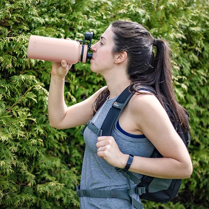 BOZ Stainless Steel Water Bottle - Vaccum Insulated Water Bottle 32 Oz - Wide Mouth BPA Free Sport Water Bottle for Gym with Spout Lid - Thermal Hot & Cold 1 Litre Pink Water Bottle