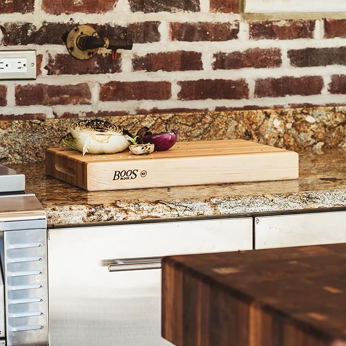 John Boos RA-Board Series Rectangular Wooden Maple Cutting Board 30”x23.25” – 2.25” Thick, 42-lb Reversible Butcher Block with Edge-Grain & Finger Grips – Made in the USA