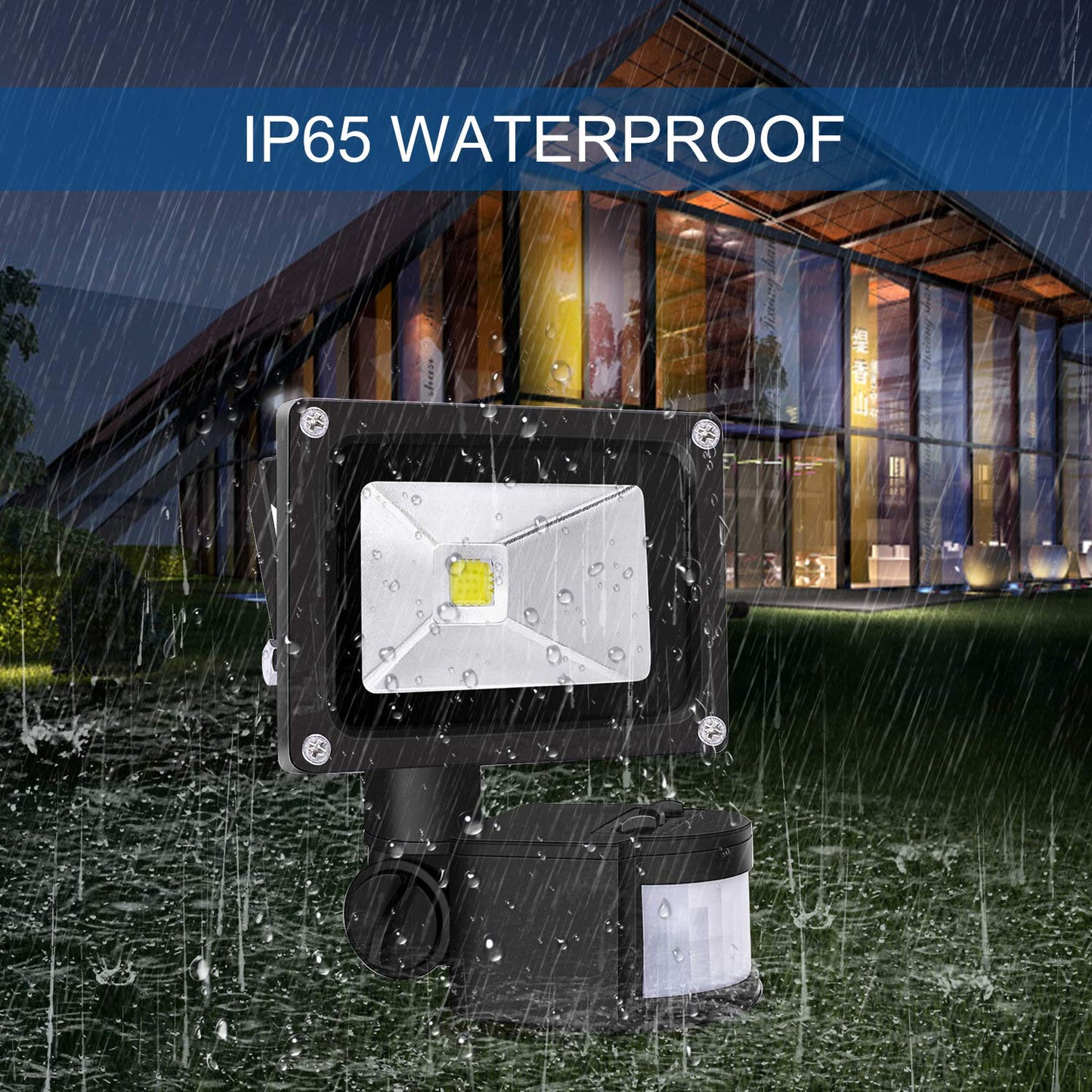 Z Motion Sensor Flood Light, 10W LED, IP65 Waterproof, 6500K, Daylight White-Black, Model Z10wganying-BG-touguangdeng-he