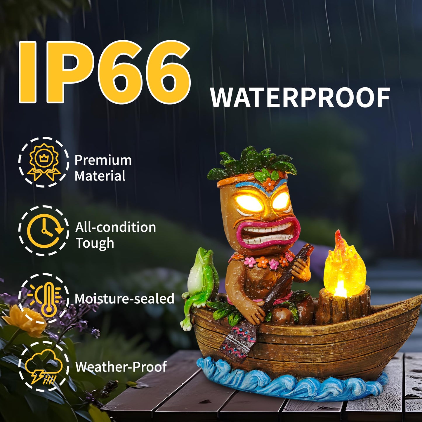 Cffownug Solar Tiki Outdoor Statues: Funny Tiki Bar Decor With Solar Light Outside Decoration For Lawn Yard Patio Garden Gifts For Housewarming (Boating)