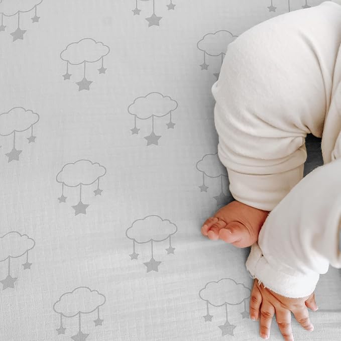 Newton Baby Fitted Single Layer Crib Sheet (2-Pack) - Ultra Breathable and Soft, Organic Cotton, Fits All Standard Cribs, Wishing on a Star White
