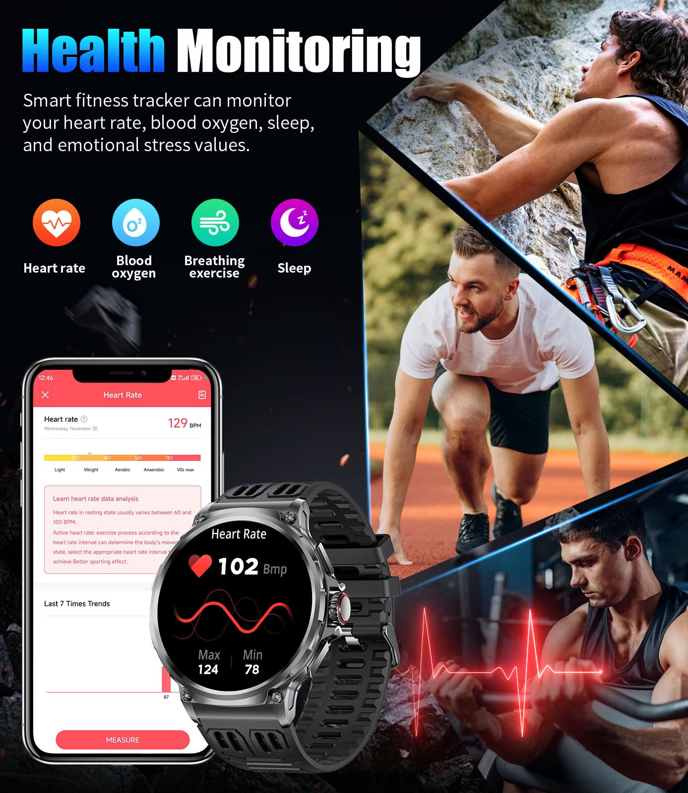LIGE Smart Watches for Men(Answer/Make Call),1.85" HD Screen Outdoor Sports Smartwatch,800mAh Battery,Heart Rate/Sleep Monitor 5ATM Waterproof Fitness Tracker for Android iOS,3 Straps