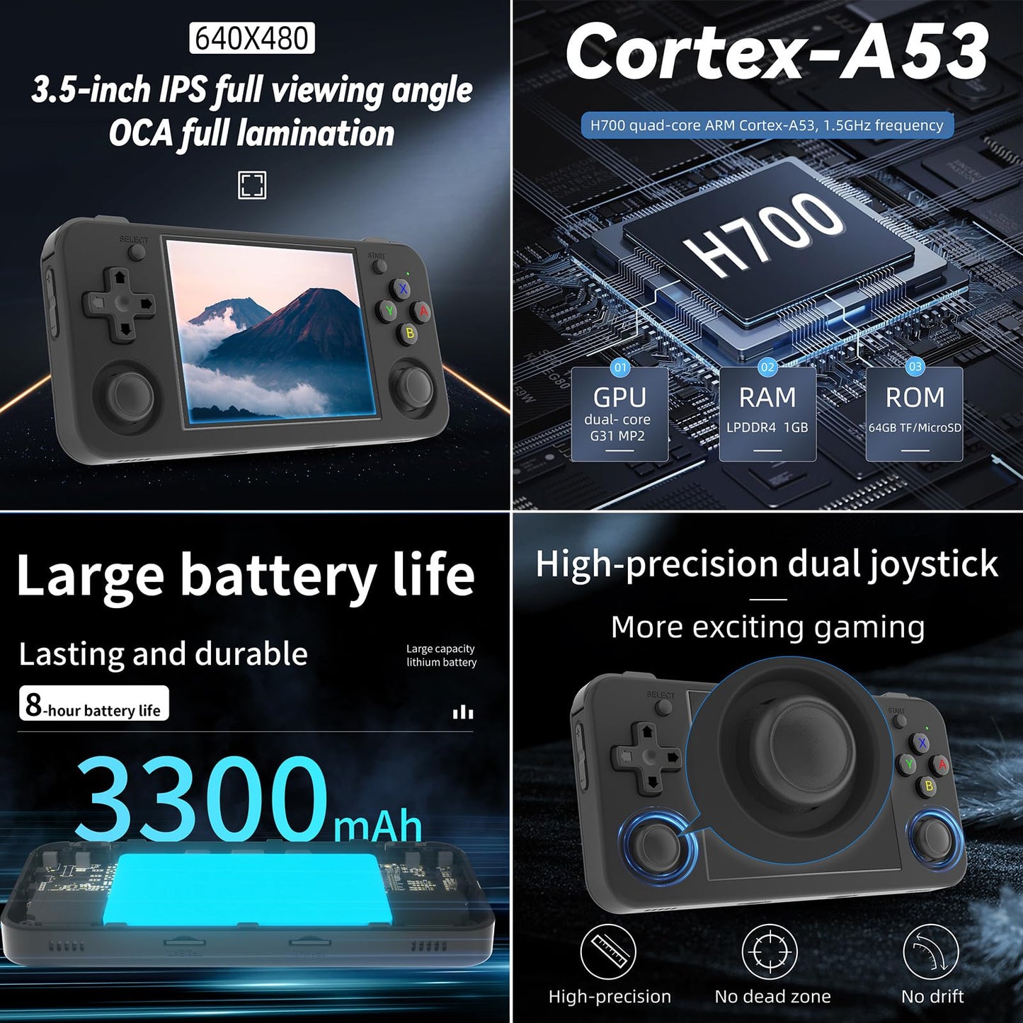 RG35XX H Retro Handheld Game Consoles rg35xxh Retro Gaming Console with 64 TF Card 3300mAh Battery Linux System 3.5-inch IPS Screen Cortex-A53 rg35xx h Portable Handheld Emulator(Black)