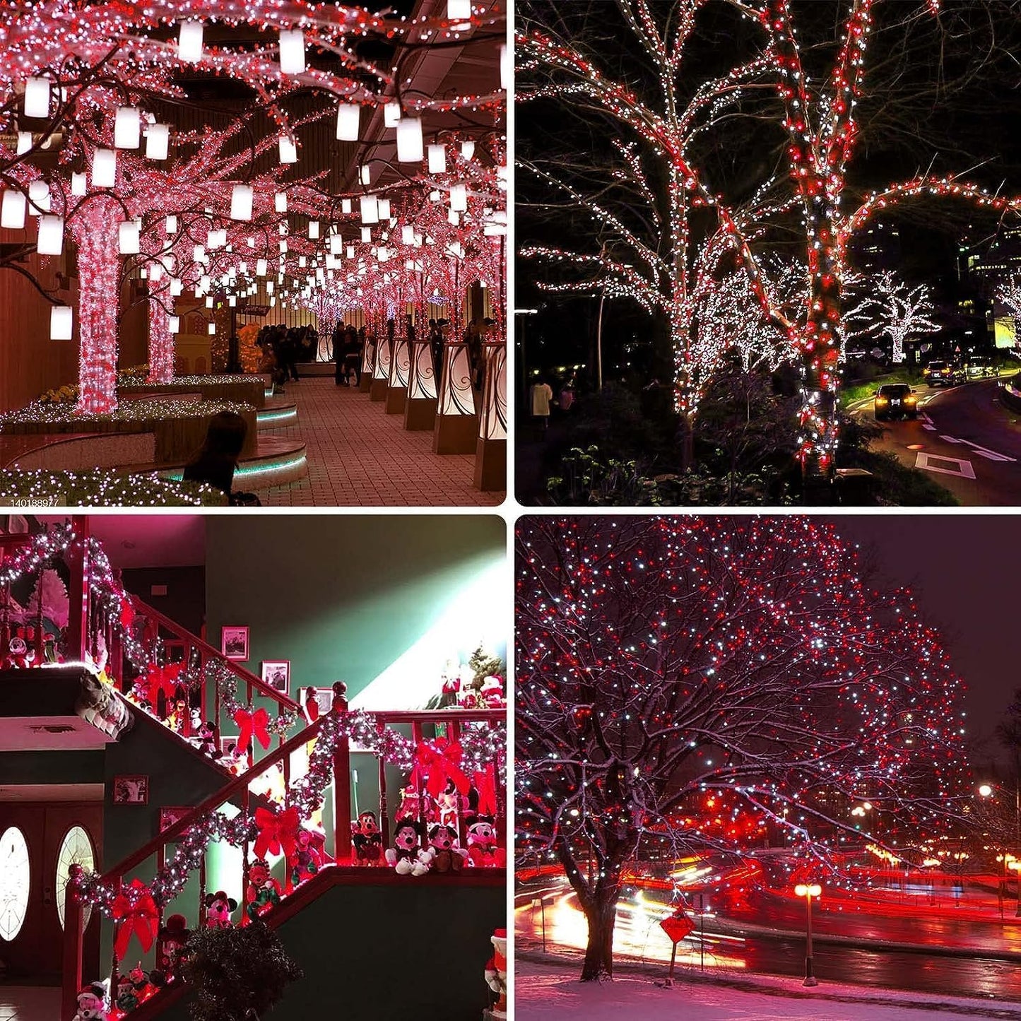 Ozs 2Pk 240Led Solar String Lights Outdoor Waterproof | Solar Christmas Tree Lights With 8 Lighting Modes Solar Light Outdoor For Xmas Party Garden Tree Christmas Decorations (Red&Cool White)