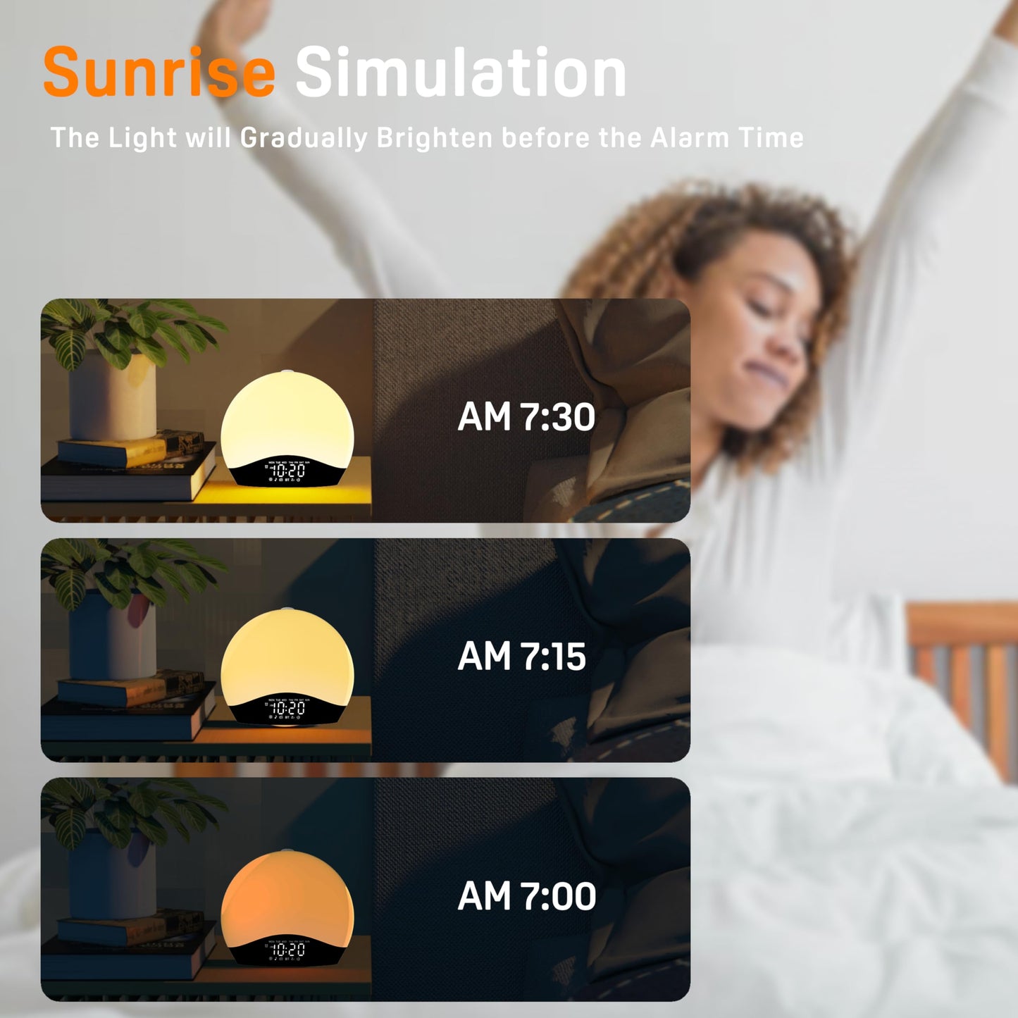 Sunrise Alarm Clock White Noise Sound Machine with 25 Soothing Sounds, 17 Night Lights, Bluetooth Speaker, Wake Up Light Alarm Clock for Bedrooms, Heavy Sleepers, Ideal Gift for Baby, Kids, Seniors
