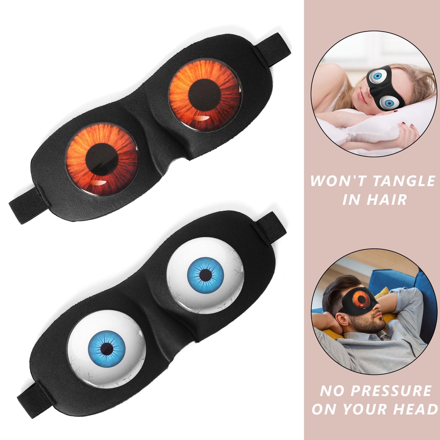 LIFPAU Sleep Eye Mask for Men Women Kids Funny 3D Sleeping Mask Adjustable Strap 2 Pack Eye Shade Cover for Travel, Black(Assorted A)