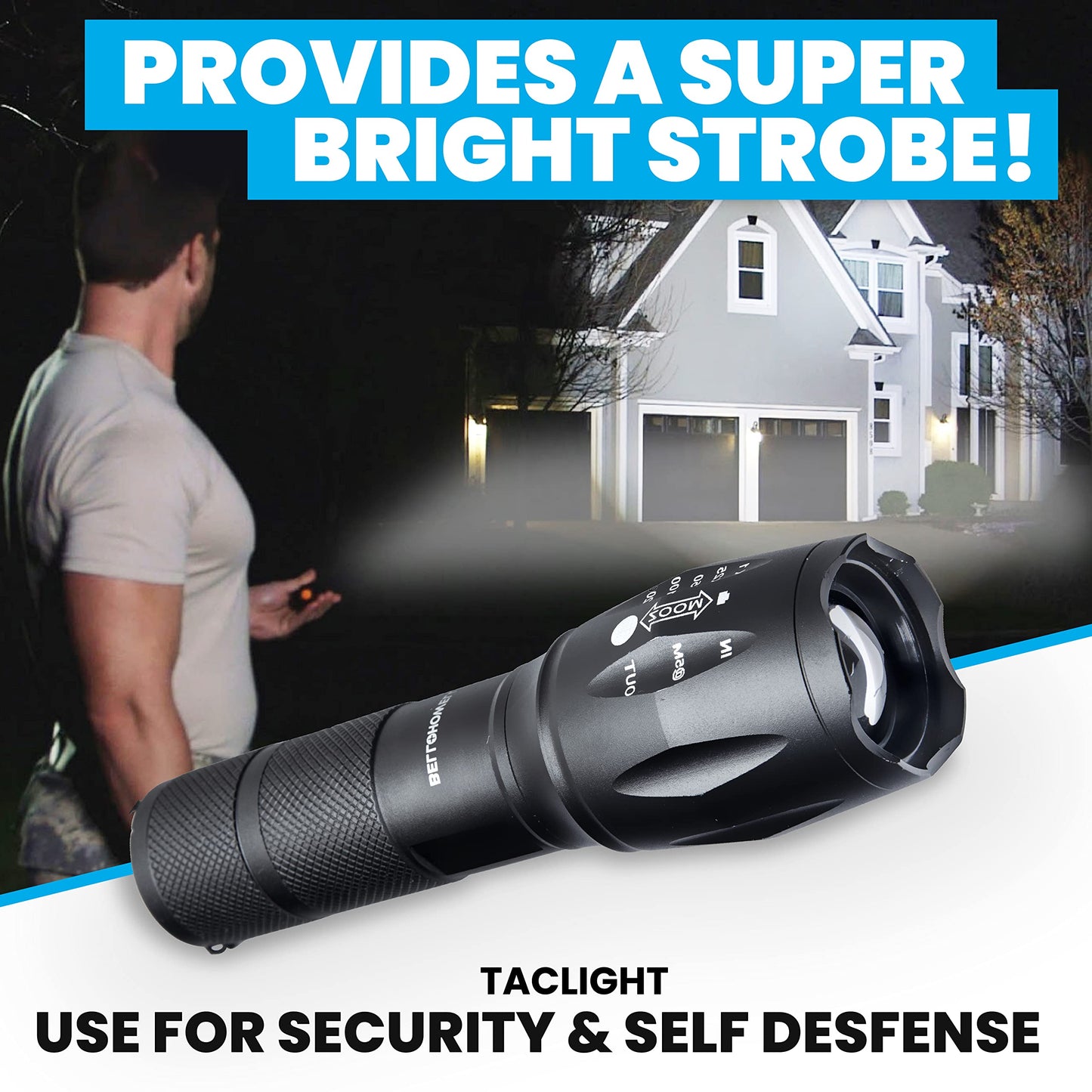 Bell+Howell Taclight 3 Pack Tactical Flashlights, High Lumens, Zoomable, Waterproof, Aluminum, Black, Model 9386