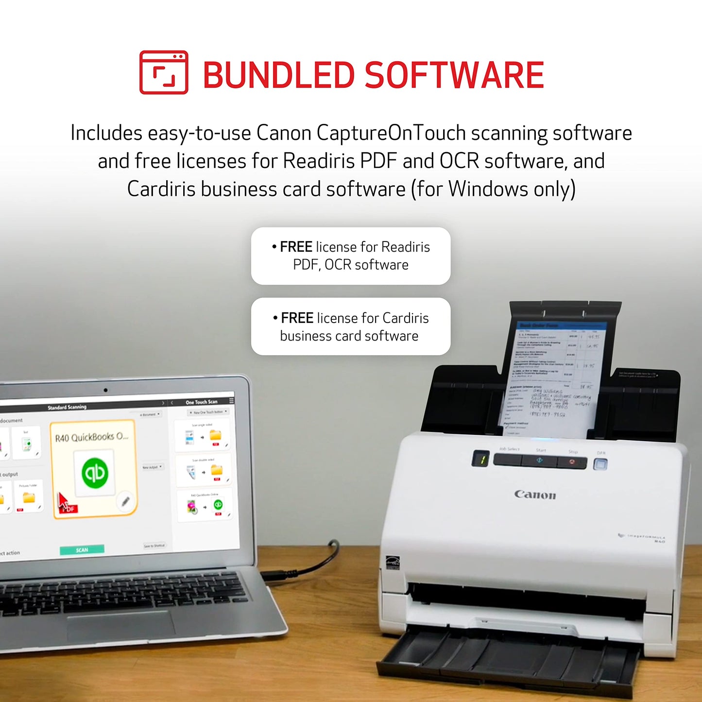 Canon Imageformula R40 Office Document Scanner Receipt Edition, For Pc And Mac, Scan & Extract Data To Quickbooks Online, Color