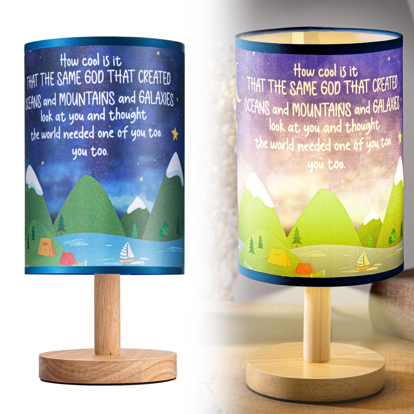Tujoe Same God Creation Table Lamp, Nursery Mountain Wall Decor, Inspirational Fabric Lamp for Christian Boy Kids Room, Adoption