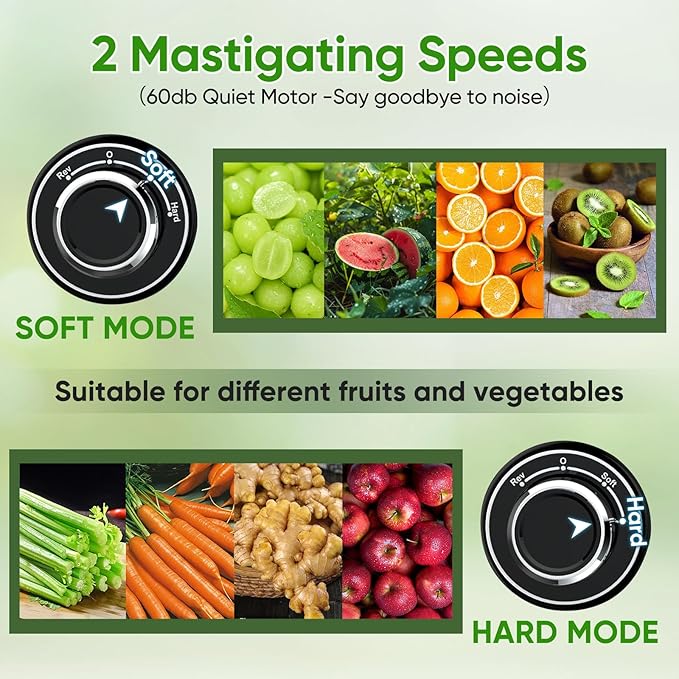 COZII Cold Press Juicer,Slow Masticating Juicer Extractor Soft/hard Mode,3.6 Inch Large Feeder For Vegetable and Fruit,Easy to Clean Juicer Machines Quiet Motor,Dishwasher Safe (White)