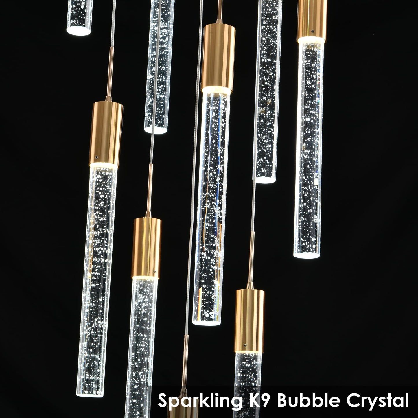 Upfelw Modern Crystal Chandelier 3-Lights  Spiral Led Raindrop Kitchen Island Pendant Lighting  Bubble Foyer Dinimg Room Hanging Light Fixture Remote Control Gold