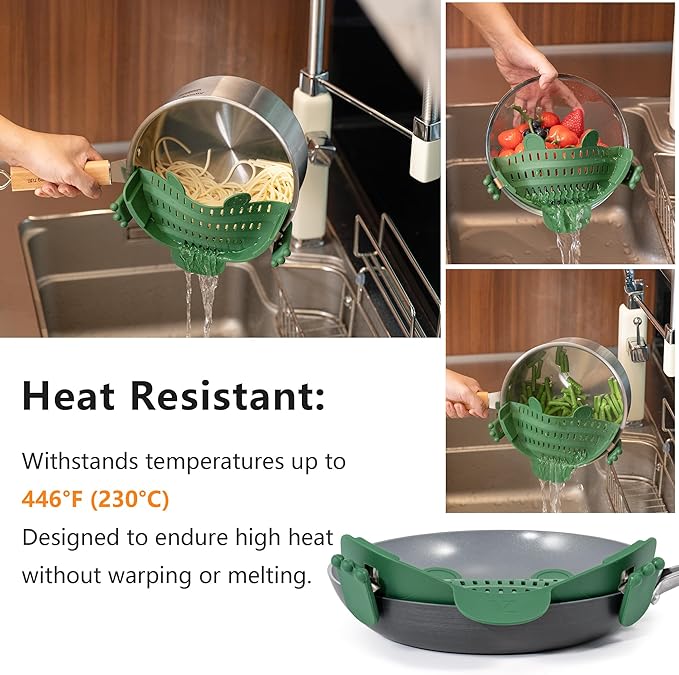 Li&Zhao Clip on Strainer - Fine Mesh Strainer Pasta Strainer Pot Strainers for Kitchen Collapsible Colander Food Strainer(Green)