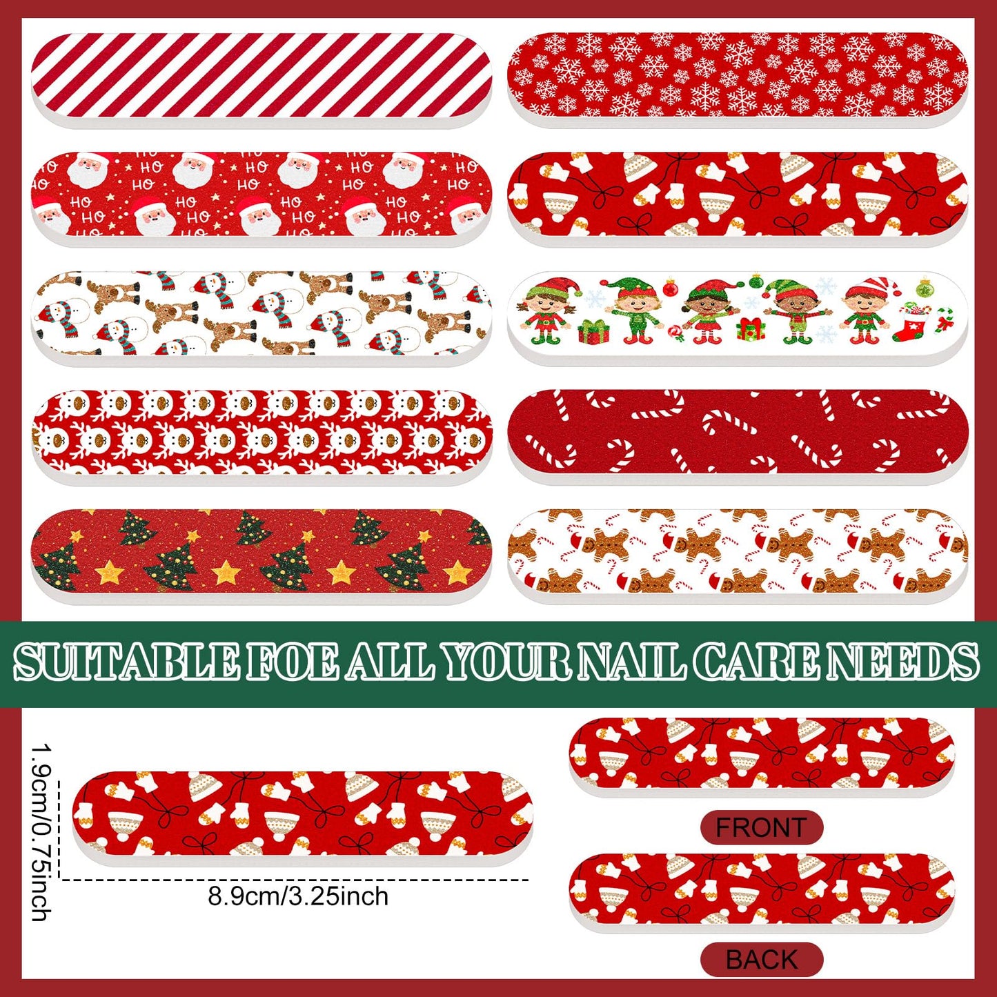 50 Pack Christmas Mini Nail Files Gifts Bulk Holiday Mini Emery Boards Double-Sided Christmas Party Nail Files Favors Bulk Stock