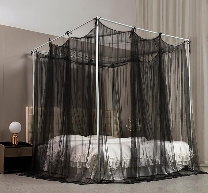Mengersi Bed Canopy Mosquito Net for Bed,Canopy Bed Curtains Elegant Bed Drapes Screen Netting Canopy Curtains Bedroom Decor (Black, California King)