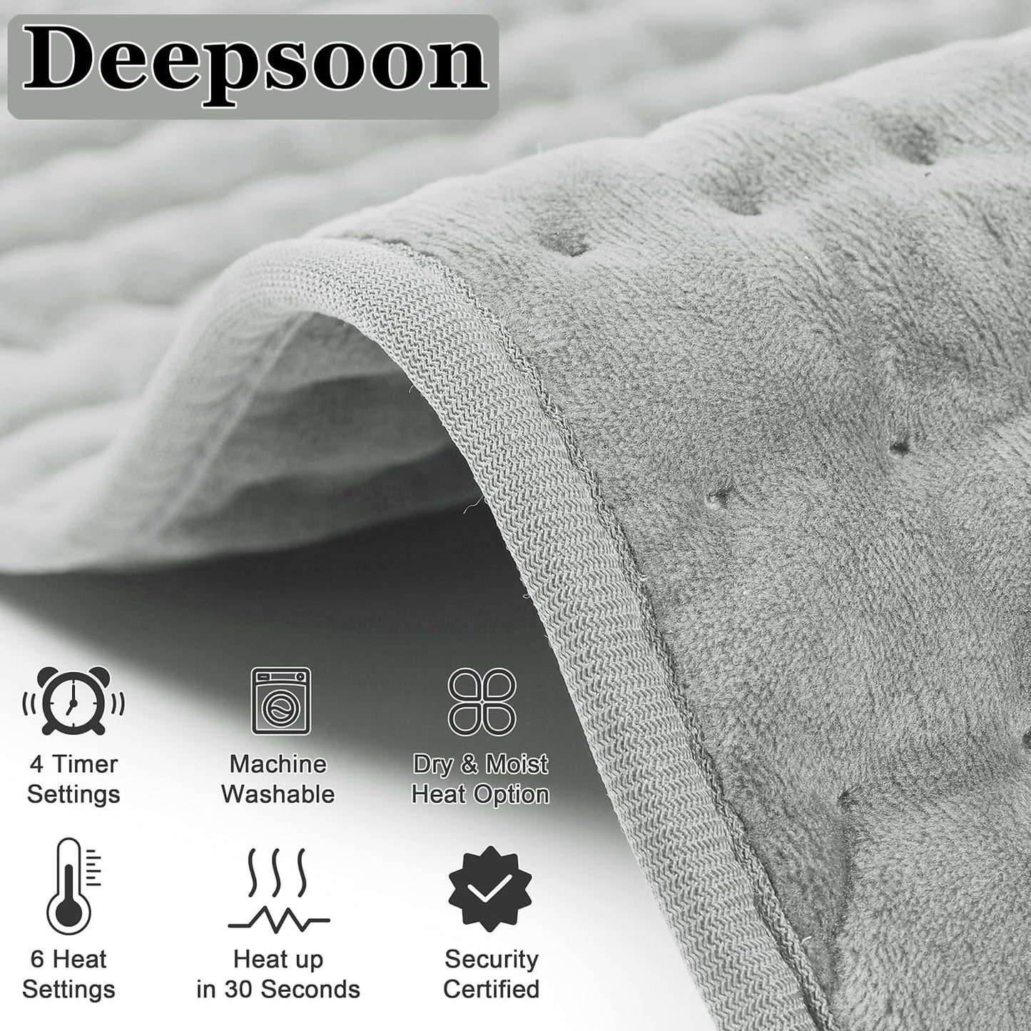 Deepsoon Heating Pad,Electric Heating Pads for Back,Neck,Abdomen,Moist Heating Pad for Shoulder,Knee,Arms,Legs,Dry/Moist Heat & Auto Shut Off,Christmas Gifts for Men and Women,Light Gray,24x12 Inch