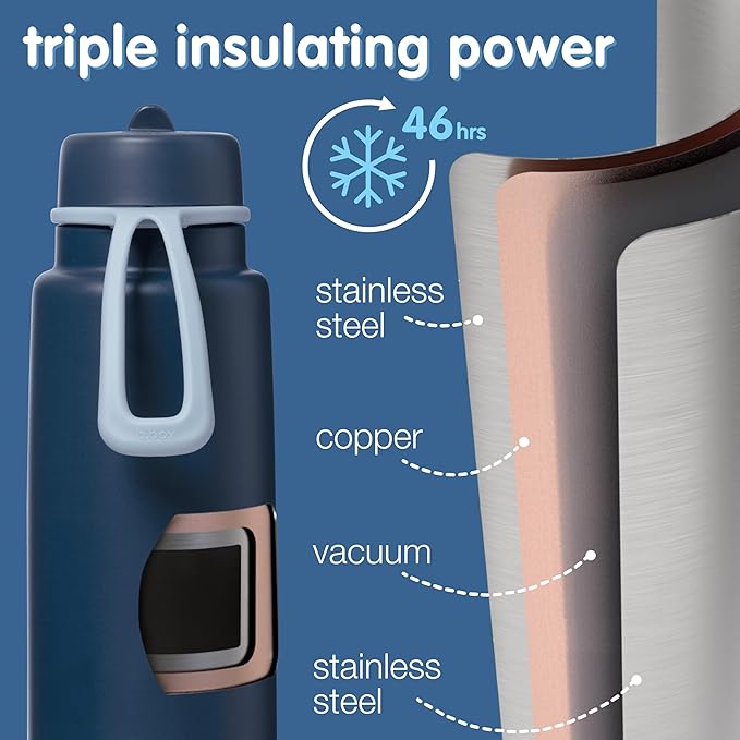 b.box Triple Insulated 34oz Water Bottle w/Stainless Steel Straw. 46 Hours Cold. Leak Proof Tumbler with Lid and Straw for Travel, Gym & School. BPA Free Sports Water Bottles.
